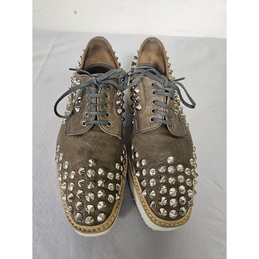 $1200 PRAD A ICONIC White Spikes Studded Platform Oxfords EU 39.5 LOVE SHOES
